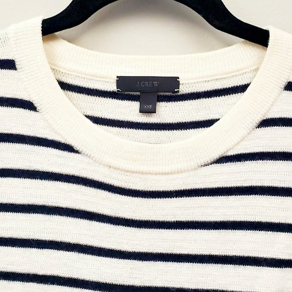 J Crew Striped Faux Leather Elbow Patches Swing Sweater Sz XXS - Picture 2 of 9